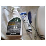 random bin w/bathroom scale, sealer...