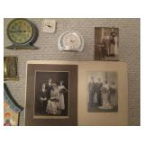 Misc items clocks, antique photos...