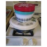 Assortment of dishes. Floral design...