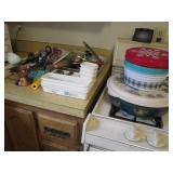 Assortment of dishes. Floral design...