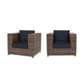 Hampton Bay Fernlake Brown Wicker Outdoor Patio Stationary Lounge Chair with CushionGuard Midnight Navy Blue Cushions (2-Pack)