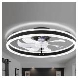 (2) 20in. LED Indoor Black Bladeless Low Profile Ceiling Fan Flush Mount Smart App Remote Control Dimmable Lighting