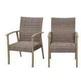 Hampton Bay Stationary Padded Wicker Captain Outdoor Dining Chair (2-Pack)