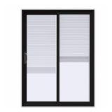 60 in. x 80 in. V-4500 Contemporary Black FiniShield Vinyl Left-Hand Full Lite Sliding Patio Door w/ Internal Blinds