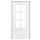 32 in. x 80 in. Legacy 6 Lite 3/4 Lite Clear Glass Right Hand Inswing White Primed Fiberglass Prehung Front Door
