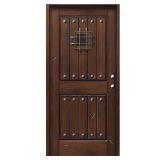 Rustic Mahogany Type 36 in. x 80 in. 2-Panel Left-Hand/Inswing Antique Distressed Wood Prehung Front Door