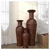 50 in., 35 in., 26 in. Brown Tall Floor Bottleneck Metal Decorative Vase with Bubble Texture and Studs (Set of 3)