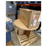 5-Piece Round Natural Wood Top Dining Set with 4 Upholstered Chairs, Nail Head Trim