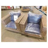 Hampton Bay Fernlake Brown Wicker Outdoor Patio Stationary Lounge Chair with CushionGuard Midnight Navy Blue Cushions (2-Pack)