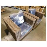 Hampton Bay Fernlake Brown Wicker Outdoor Patio Stationary Lounge Chair with CushionGuard Midnight Navy Blue Cushions (2-Pack)