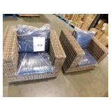 Hampton Bay Fernlake Brown Wicker Outdoor Patio Stationary Lounge Chair with CushionGuard Midnight Navy Blue Cushions (2-Pack)