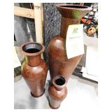 50 in., 35 in., 26 in. Brown Tall Floor Bottleneck Metal Decorative Vase with Bubble Texture and Studs (Set of 3)