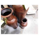50 in., 35 in., 26 in. Brown Tall Floor Bottleneck Metal Decorative Vase with Bubble Texture and Studs (Set of 3)
