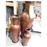 50 in., 35 in., 26 in. Brown Tall Floor Bottleneck Metal Decorative Vase with Bubble Texture and Studs (Set of 3)