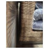 Hampton Bay Fernlake Brown Wicker Outdoor Patio Stationary Lounge Chair with CushionGuard Midnight Navy Blue Cushions (2-Pack)