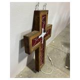 Beautiful Custom Made Stained Glass / Wood Cross 21 1/4 x 32"