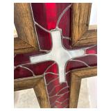 Beautiful Custom Made Stained Glass / Wood Cross 21 1/4 x 32"