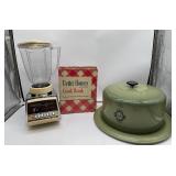 Vintage Kitchen LOT Avocado Green Cake Carrier, Better Homes and Gardens Cookbook, Osterizer Blender
