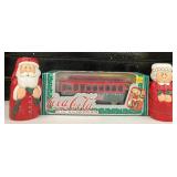 Coca Cola Die Cast Metal Bank Train with Santa NIB and Mr. & Mrs. Clause Candles