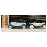 Two Vintage Die Cast Cars 1928 Chevy and 1915 Chevrolet Fire Passenger Baby Grand