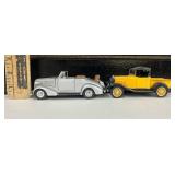 Two Vintage Diecast Cars Chevrolet Cabriolet and 1932 Chevy Open Cab Pickup