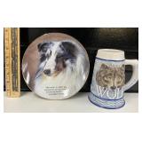 Two Dog Display Plates and Wolf Mug