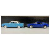 Two Vintage Diecast Cars 1969 Ford Boss Mustang and Ford Falcon Futura