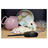 Vintage Pink Ball Pitcher and Shawnee Bluebird Wall Pocket Planter