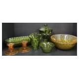 Vintage Green and Marigold Indiana Carnival Glass