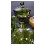 Vintage Green and Marigold Indiana Carnival Glass