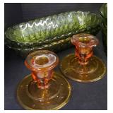 Vintage Green and Marigold Indiana Carnival Glass