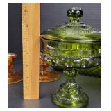 Vintage Green and Marigold Indiana Carnival Glass