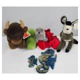 Two Lucite Sea horse Wall Hanging and 5 Stuffed Animals