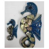 Two Lucite Sea horse Wall Hanging and 5 Stuffed Animals