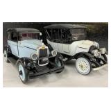 Two Vintage Die Cast Cars 1928 Chevy and 1915 Chevrolet Fire Passenger Baby Grand