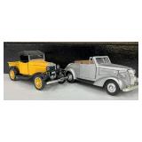 Two Vintage Diecast Cars Chevrolet Cabriolet and 1932 Chevy Open Cab Pickup