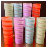 Set of 8 Vintage Frosted Drinking Glasses Tumblers Pastel Swirl 7" tall