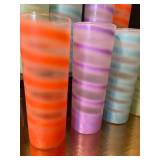Set of 8 Vintage Frosted Drinking Glasses Tumblers Pastel Swirl 7" tall
