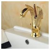 BWE Swan Single Hole Single-Handle Bathroom Faucet And Pop Up Drain & Overflow Cover in Gold   Customer Returns See Pictures