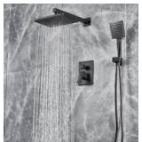 ELLO&ALLO 2-Handle 2- -Spray of Rain Shower Faucet and HandShower Combo Kit with Rectangle Shower Head in Black (Valve Included)    Customer Returns See Pictures