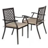 Lot of  Aoodor Brown Metal Patio Outdoor Dining Chair Set with Beige Seat Cushion (2-Pack)  Customer Returns See Pictures