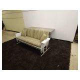 Vintage Metal Glider Sofa with Striped Cushions