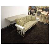 Vintage Metal Glider Sofa with Striped Cushions