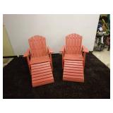 Pair of Red Adirondack Chairs with foot rest extension
