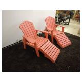 Pair of Red Adirondack Chairs with foot rest extension