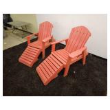 Pair of Red Adirondack Chairs with foot rest extension