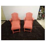Pair of Red Adirondack Chairs with foot rest extension