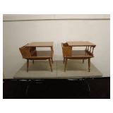 Pair of Vintage Wooden Side Tables with Storage Compartments