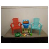 Outdoor Kids Chairs and Toy Shopping Cart Set