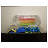 Lot of Adult and Youth Life Jackets and Inflatable Lounger